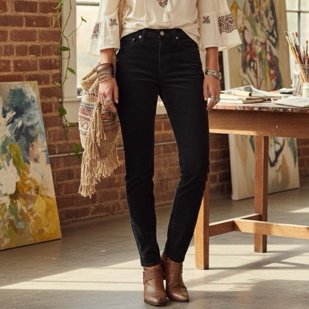 GAP High Rise Skinny Corduroy Pants Black Velvet Boho Western Indie Hippie
